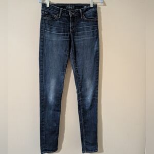 Lucky Brand Women Skinny Jean Sz 4 Long Light Wash Distress Denim Low Rise Blue